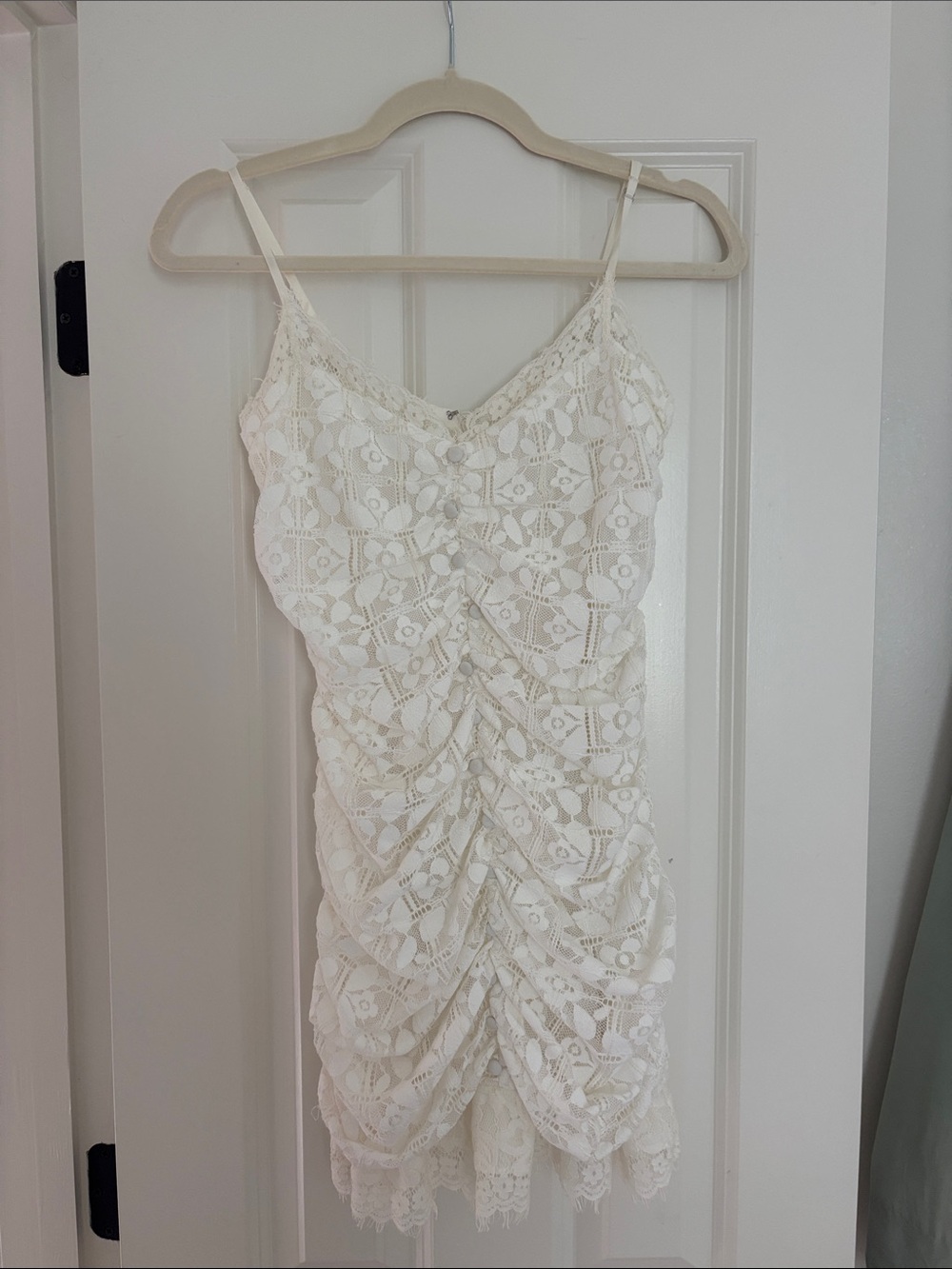 For Love And Lemons Cream Lace Ruched Mini Dress